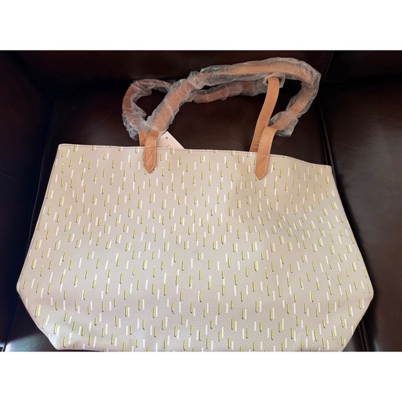 thirty-one Handbags - Thirty-One Around Town Tote Gray Lime Green Dashed Faux Leather Shoulder Bag